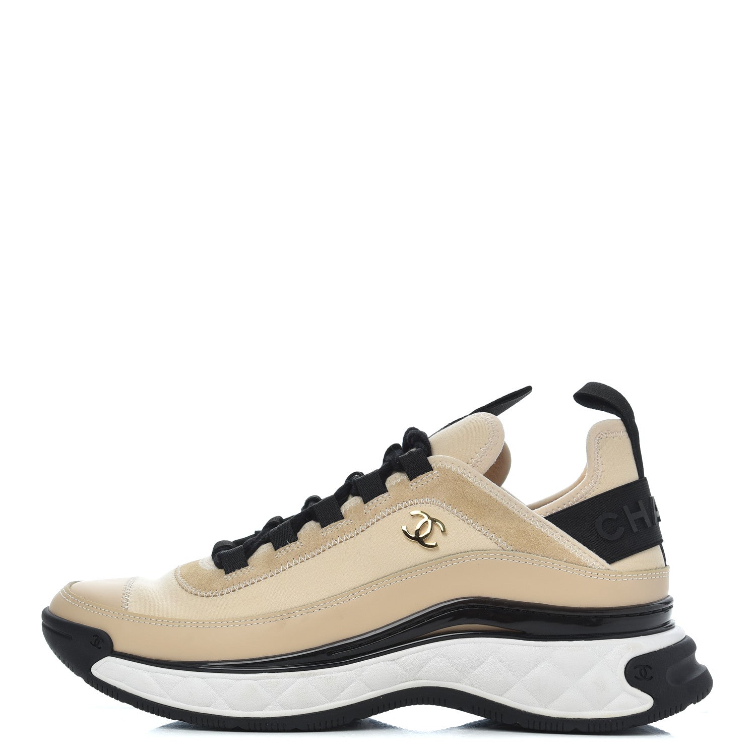 Chanel Velvet Calfskin Mixed Fibers CC Sneakers 39.5 Beige 1 of 15