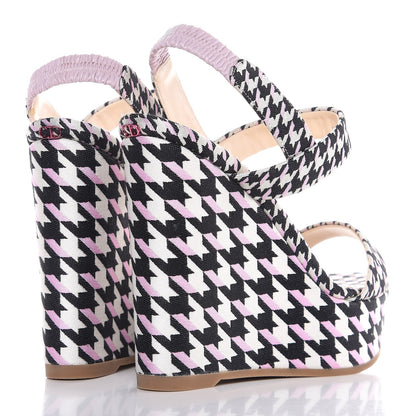 Christian Dior Canvas Herringbone Volt Wedge Sandals 38 Noir Blanc 4 of 10