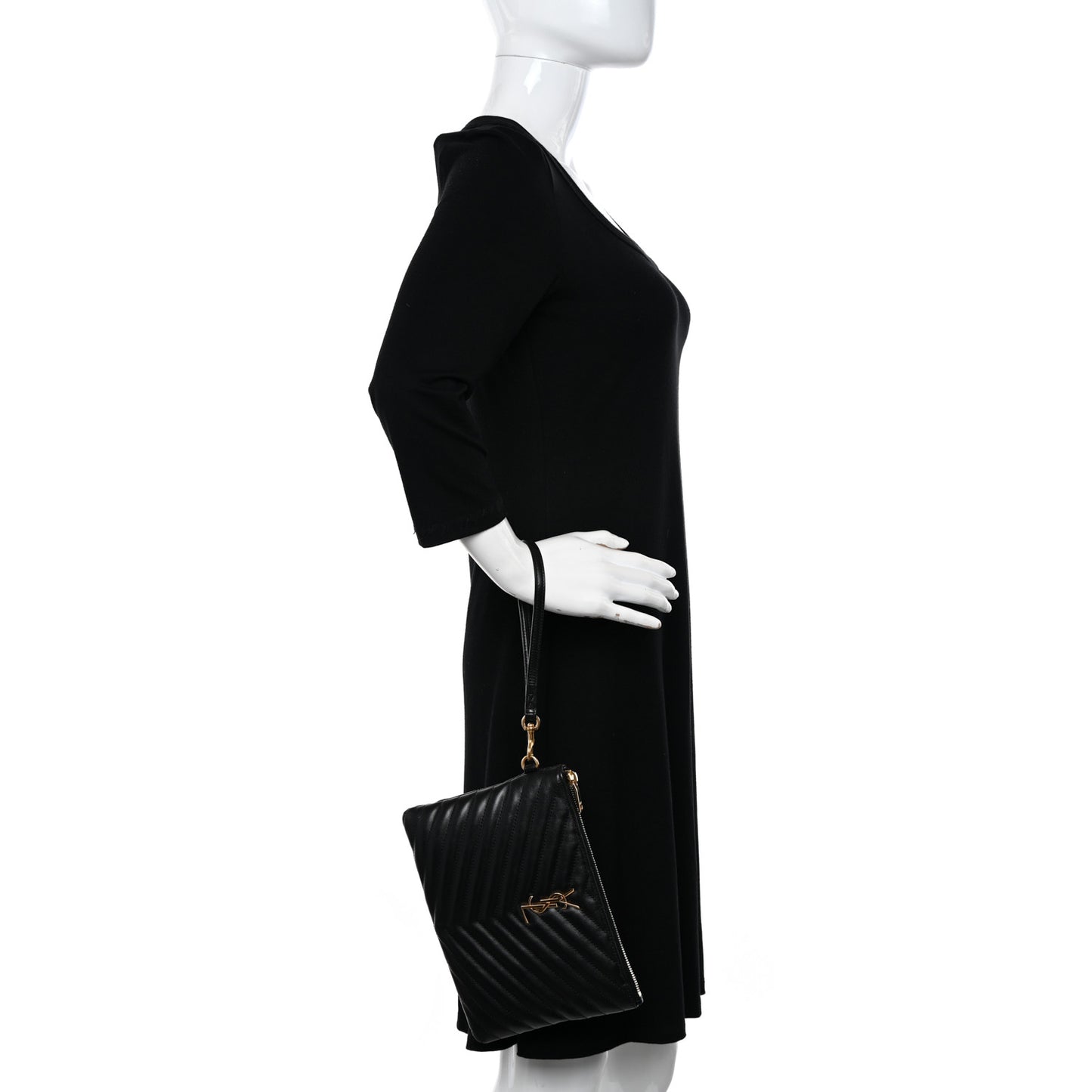 Calfskin Matelasse Chevron Monogram A5 Wristlet Black