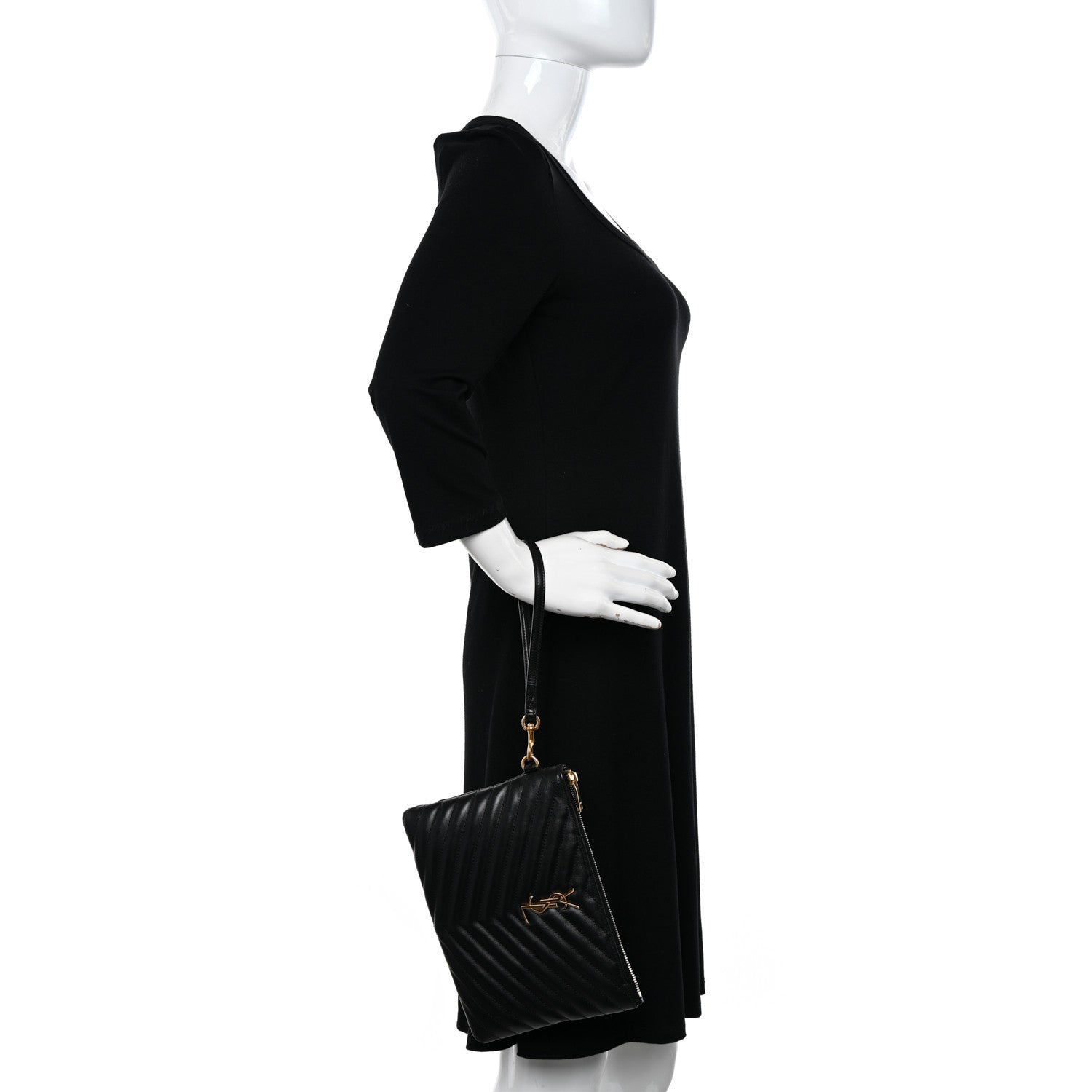 Saint Laurent Calfskin Matelasse Chevron Monogram A5 Wristlet Black 2 of 11