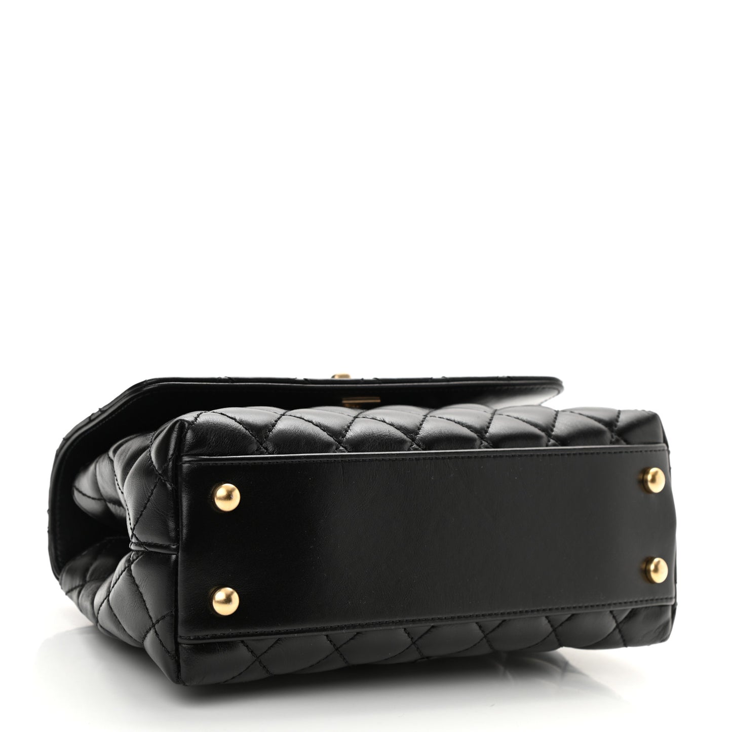 Calfskin Quilted Mini Logo Coco Handle Flap Black
