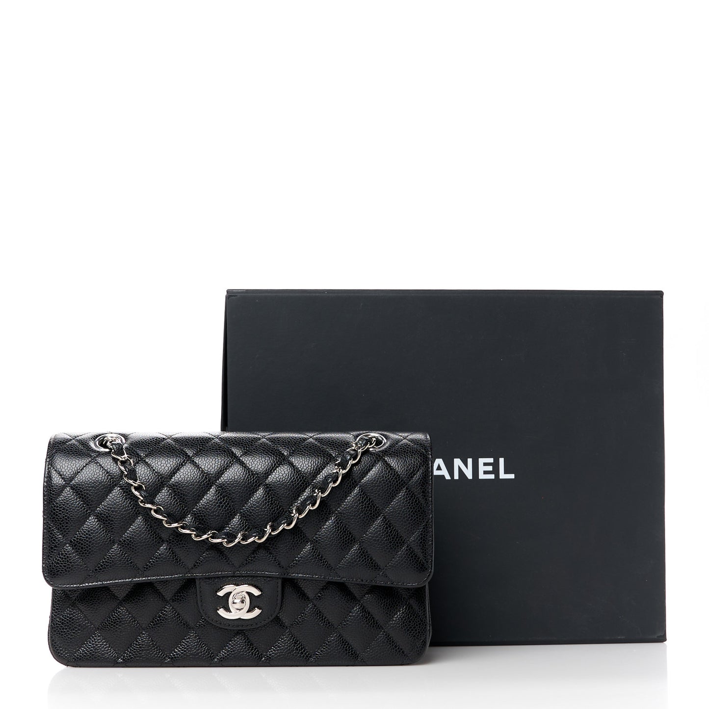 Caviar Quilted Medium Double Flap Black