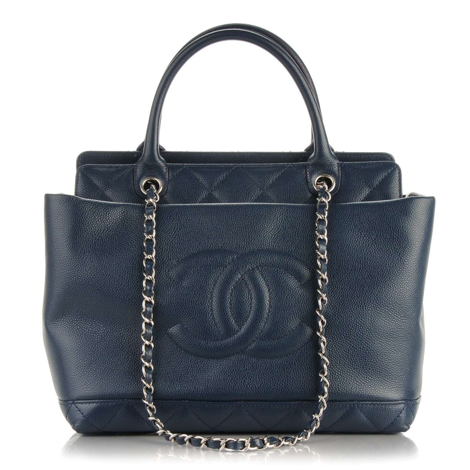 Chanel Soft Caviar CC Medium Top Handle Tote Navy Blue 1 of 6