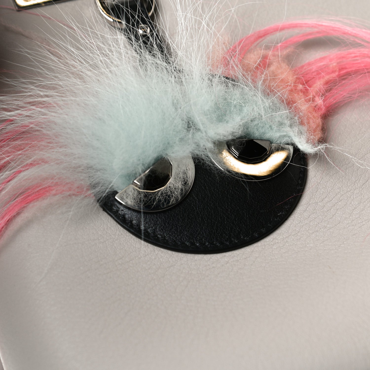 Fendi Vitello Dolce Fox Goat Bi-Color Sad Eyes Mirror Charm Petite 2Jours Tote Grigio Polvere Black 13 of 14