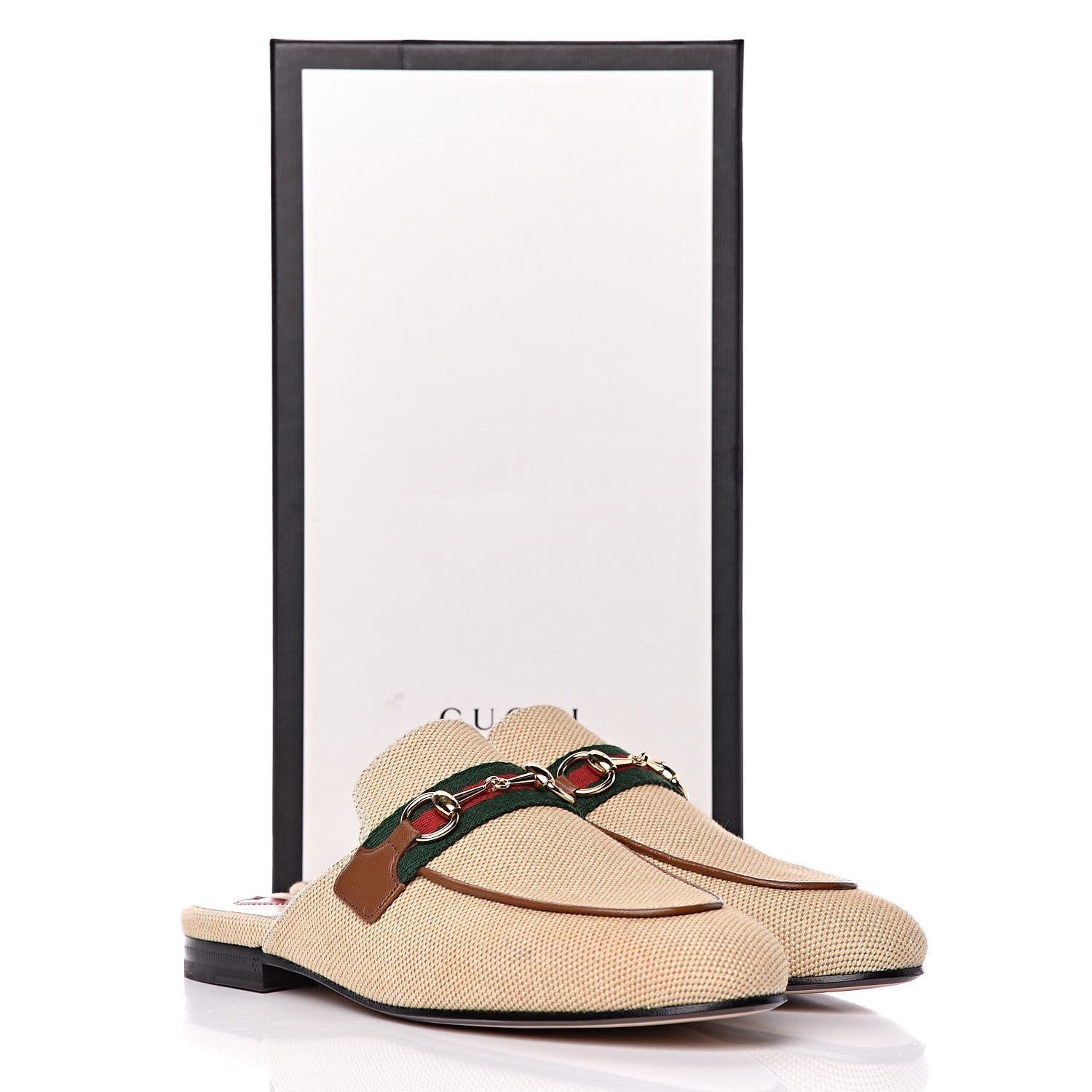 Gucci Canvas Vintage Charlotte Web Princetown Slippers 37.5 Sand Cuir 11 of 11