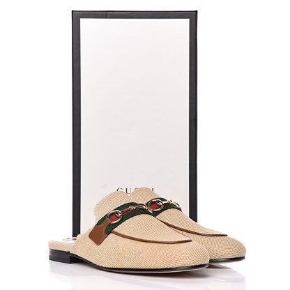 Gucci Canvas Vintage Charlotte Web Princetown Slippers 37.5 Sand Cuir 11 of 11