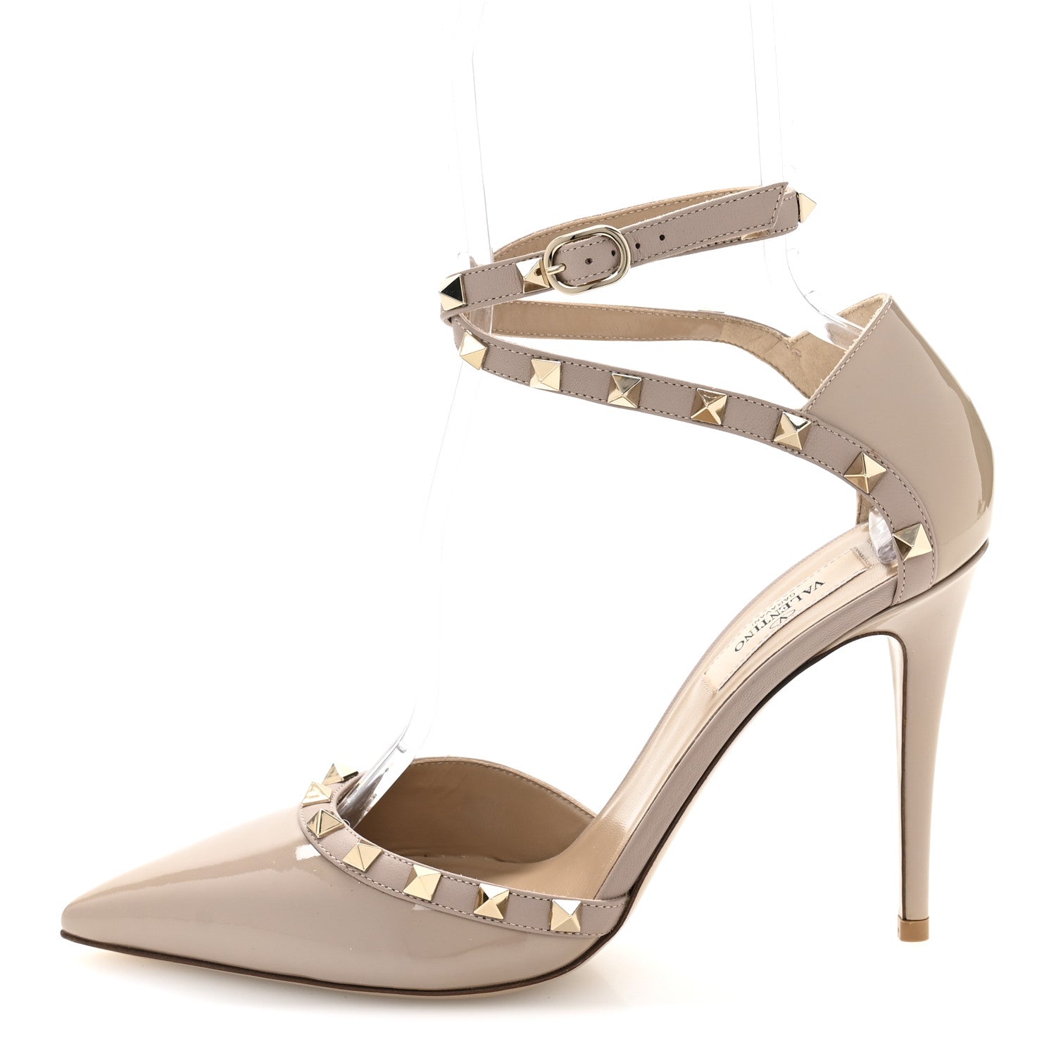 Valentino Garavani Patent Nappa Rockstud Ankle Wrap 100mm Pumps 40 Poudre 1 of 9