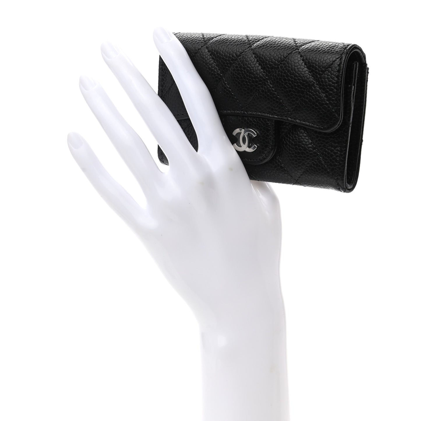 Caviar Quilted Flap Card Holder Wallet Black