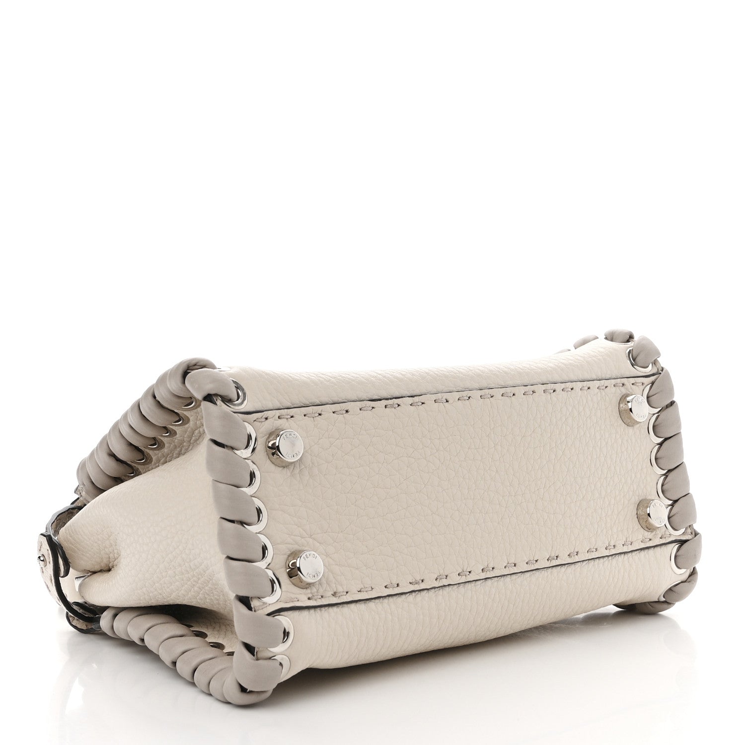 Fendi Cuoio Romano Selleria Vitello Dolce Lace Up Mini Peekaboo Iconic Satchel Camelia Milk Grigio Polvere 4 of 10
