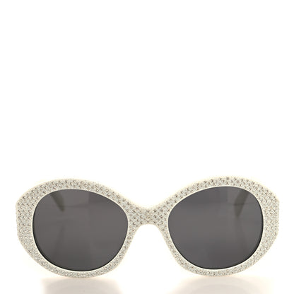 Celine Acetate Crystal Studded Bold 3 Dots Round Sunglasses CL4240IS Ivory Smoke 2 of 7