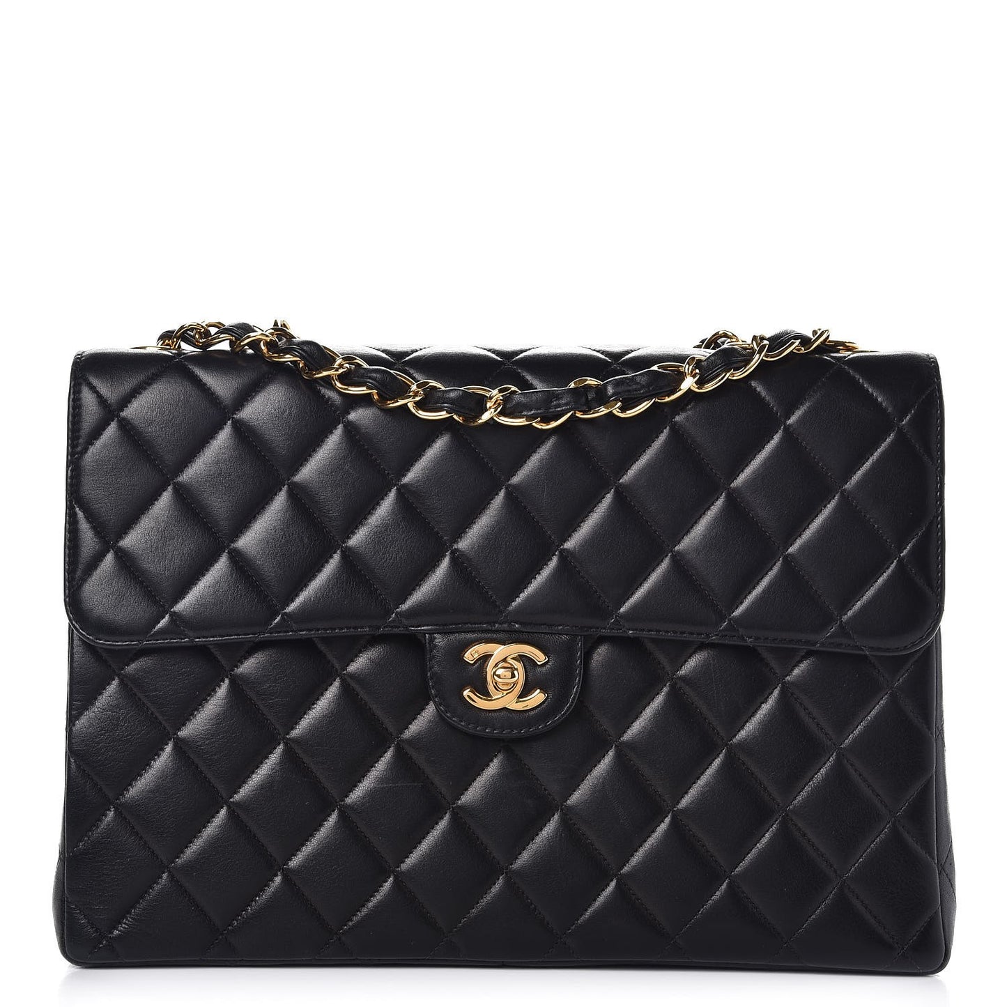 Lambskin Quilted Jumbo Single Flap Black