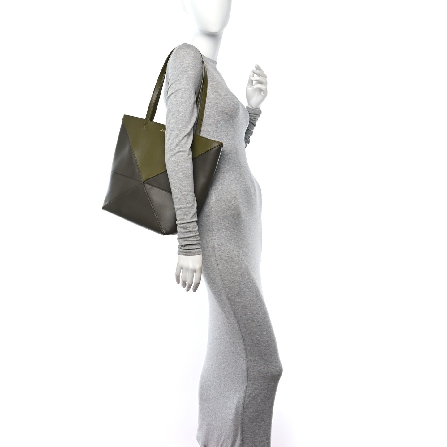 Shiny Calfskin Medium Puzzle Fold Tote Dark Khaki Green