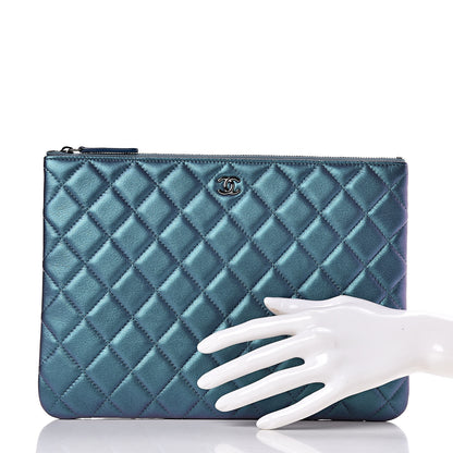 Chanel Iridescent Lambskin Quilted Medium Cosmetic Case Turquoise 2 of 8