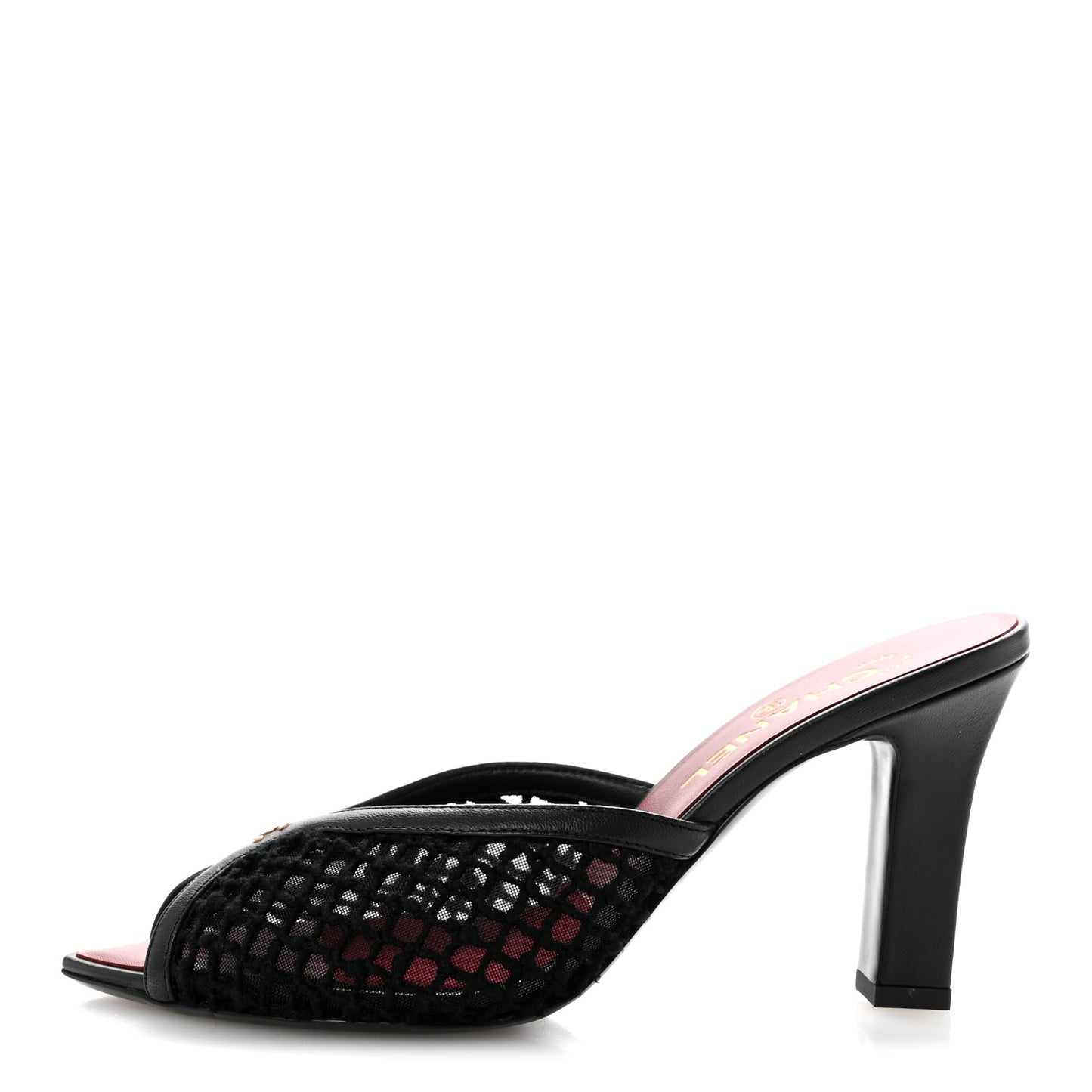 Mesh Cotton Lambskin CC Coco Beach Mules 38.5 Black