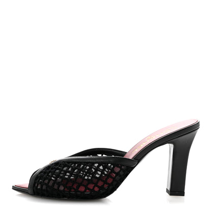 Chanel Mesh Cotton Lambskin CC Coco Beach Mules 38.5 Black 1 of 9