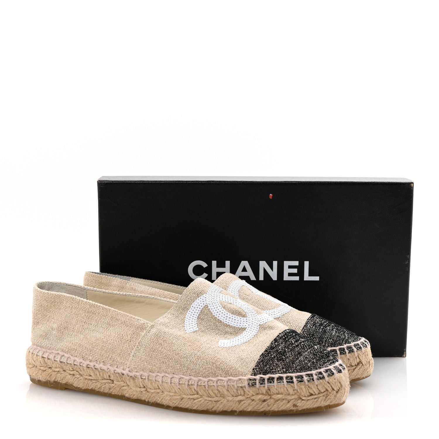 Chanel Toile Sequin CC Espadrilles 39 Beige Black 10 of 10