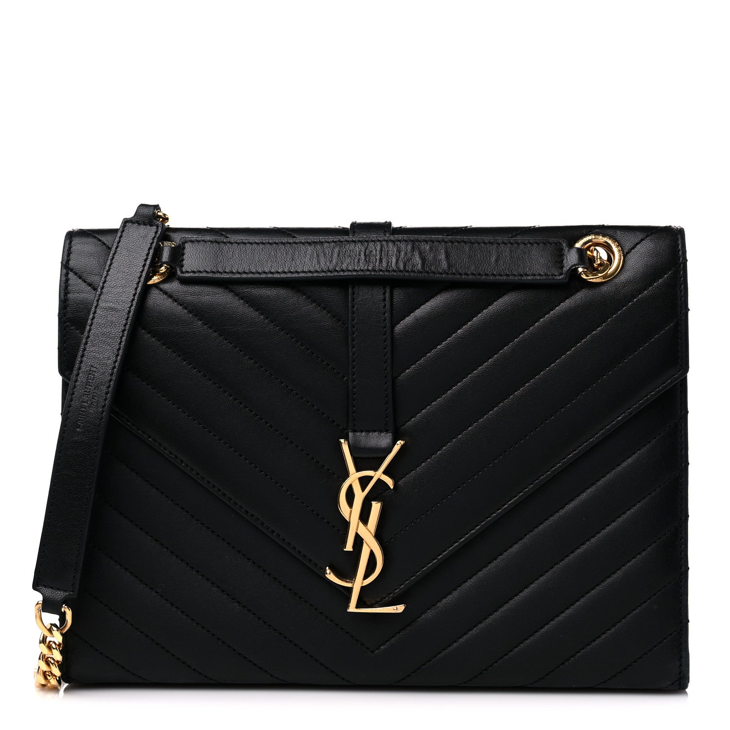 Saint Laurent Grain De Poudre Matelasse Chevron Medium Monogram Satchel Black 1 of 14