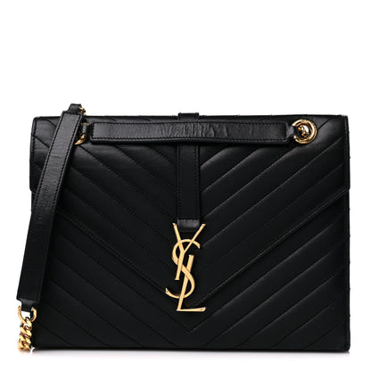 Saint Laurent Grain De Poudre Matelasse Chevron Medium Monogram Satchel Black 1 of 14