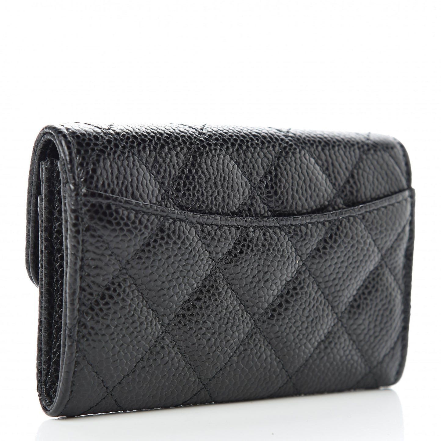 Caviar Quilted Flap Card Holder Wallet Black