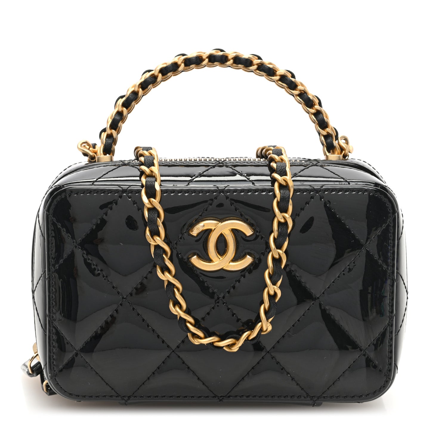 Patent Quilted Mini Pick Me Up Vanity Case Black