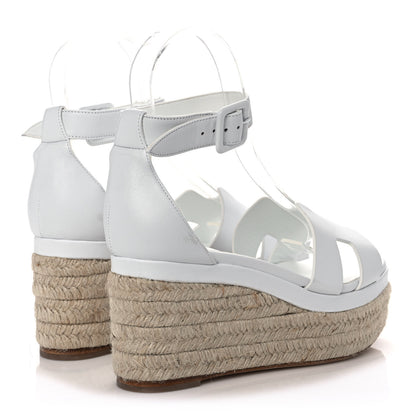Hermes Goatskin Elda Espadrille Wedge Sandals 37 White 4 of 9