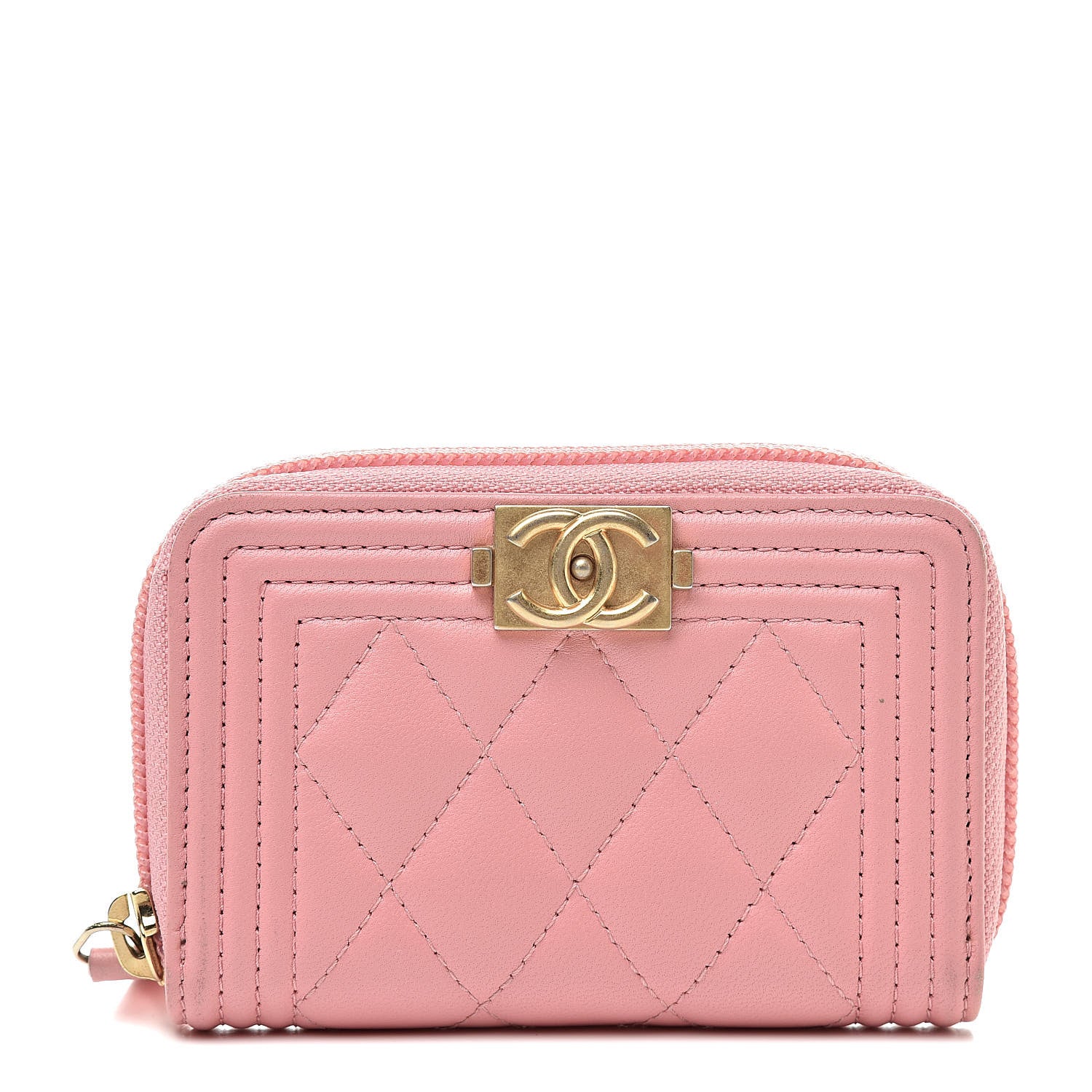 Chanel Lambskin Quilted Boy Zip Around Coin Purse Wallet Pink 1 of 10