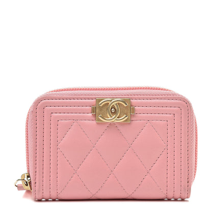 Chanel Lambskin Quilted Boy Zip Around Coin Purse Wallet Pink 1 of 10