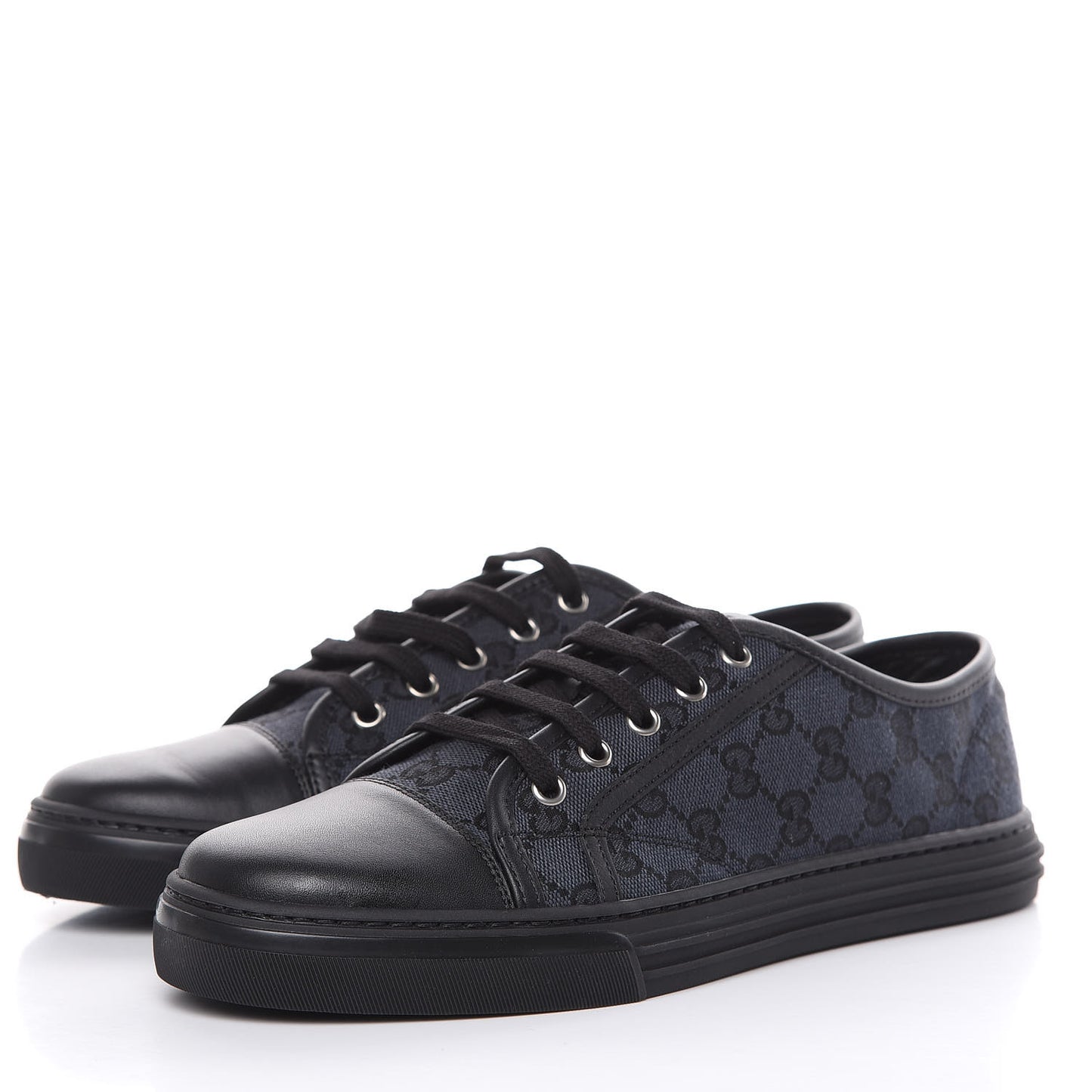 GG Monogram Calfskin Womens Low Top Sneakers 40.5 Piombo Black