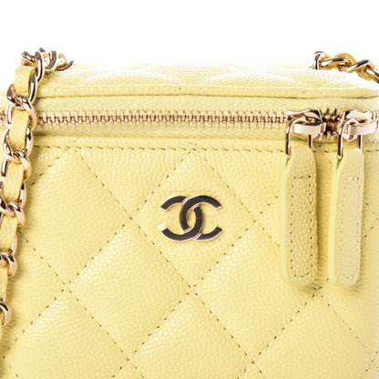 Chanel Caviar Quilted Mini Vanity Case With Chain Yellow 9 of 11