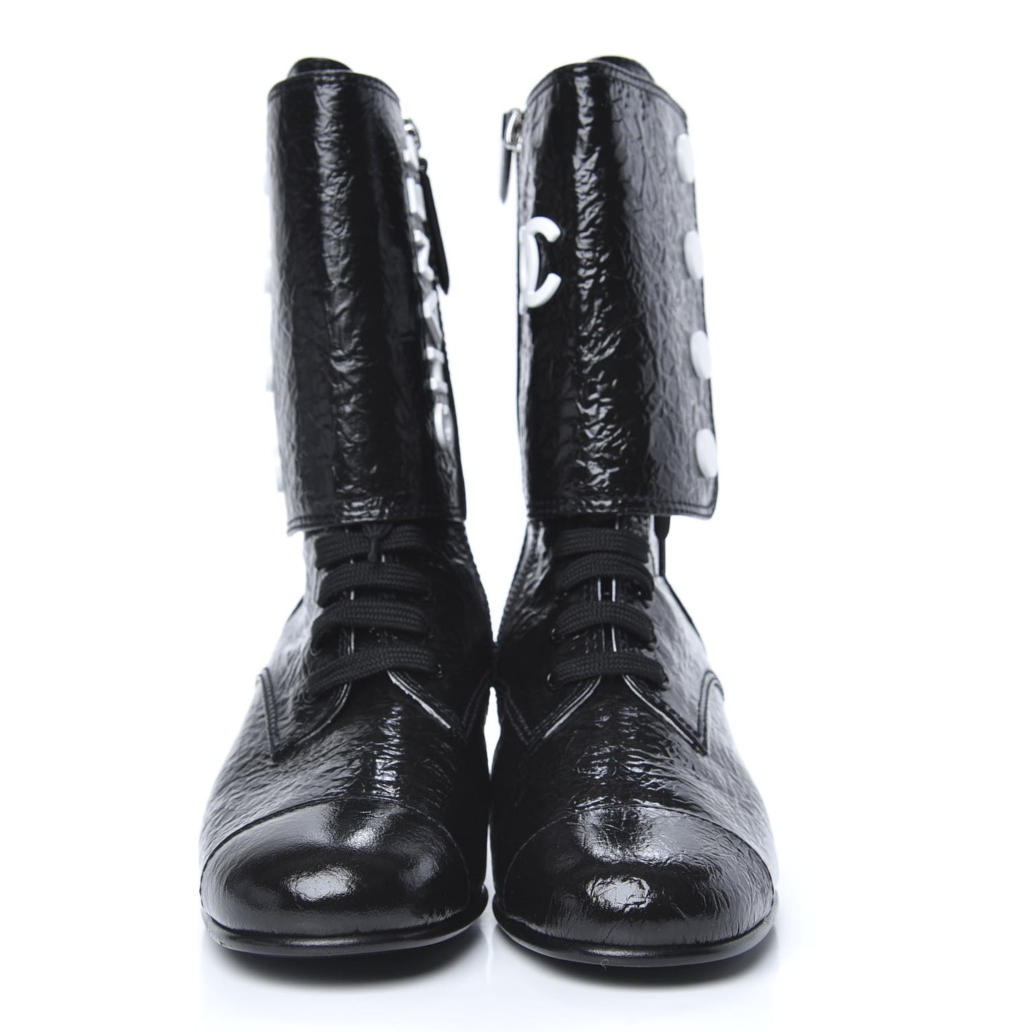 Patent Goatskin Cap Toe CC Lace Up Boots 38 Black