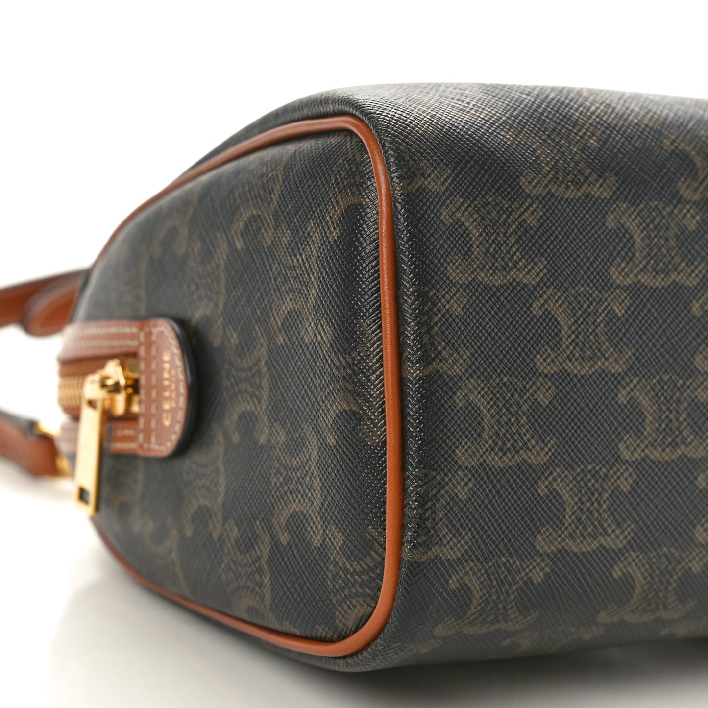 Triomphe Canvas Calfskin Small Boston Bag Tan