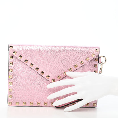 Valentino Garavani Metallic Pebbled Calfskin Medium Rockstud Envelope Flat Wristlet Pouch Giacinto 2 of 6