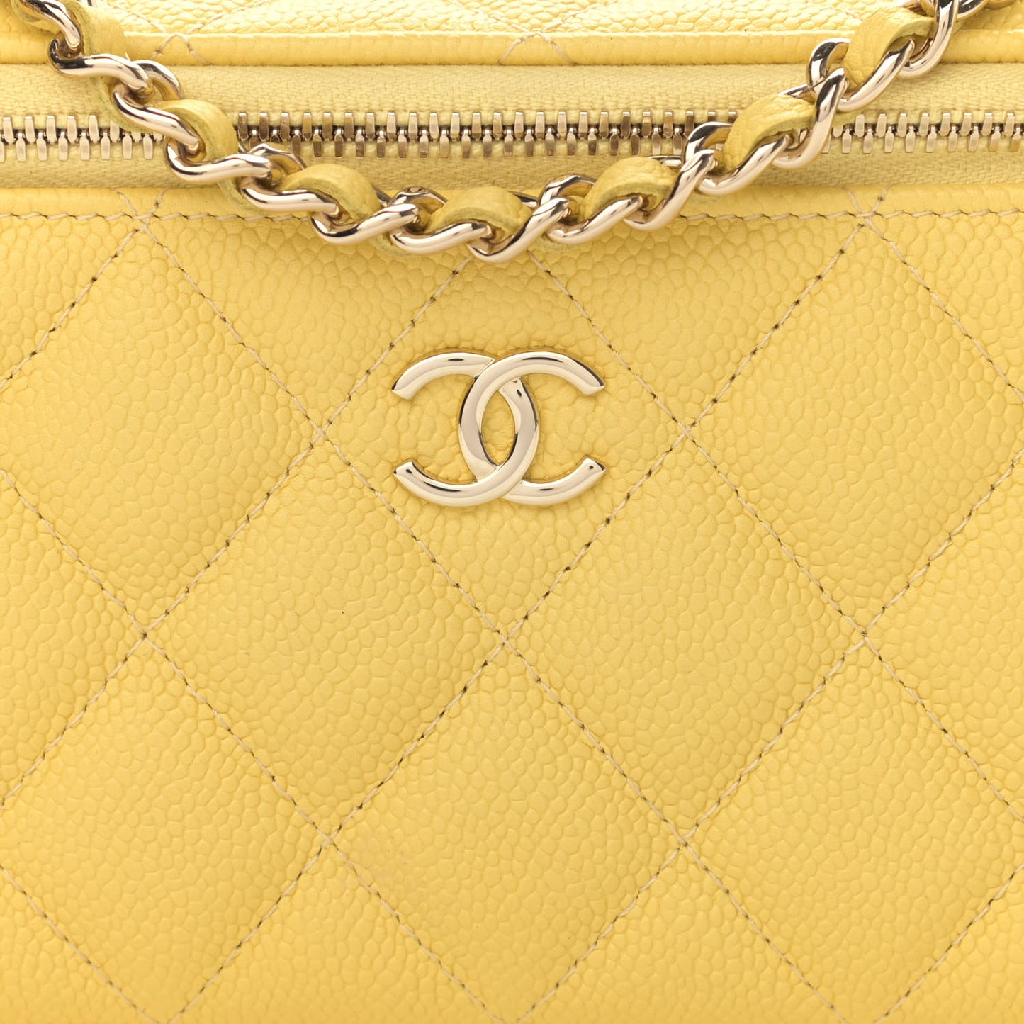 Caviar Quilted Small Tiny CC Vanity Case With Chain Yellow
