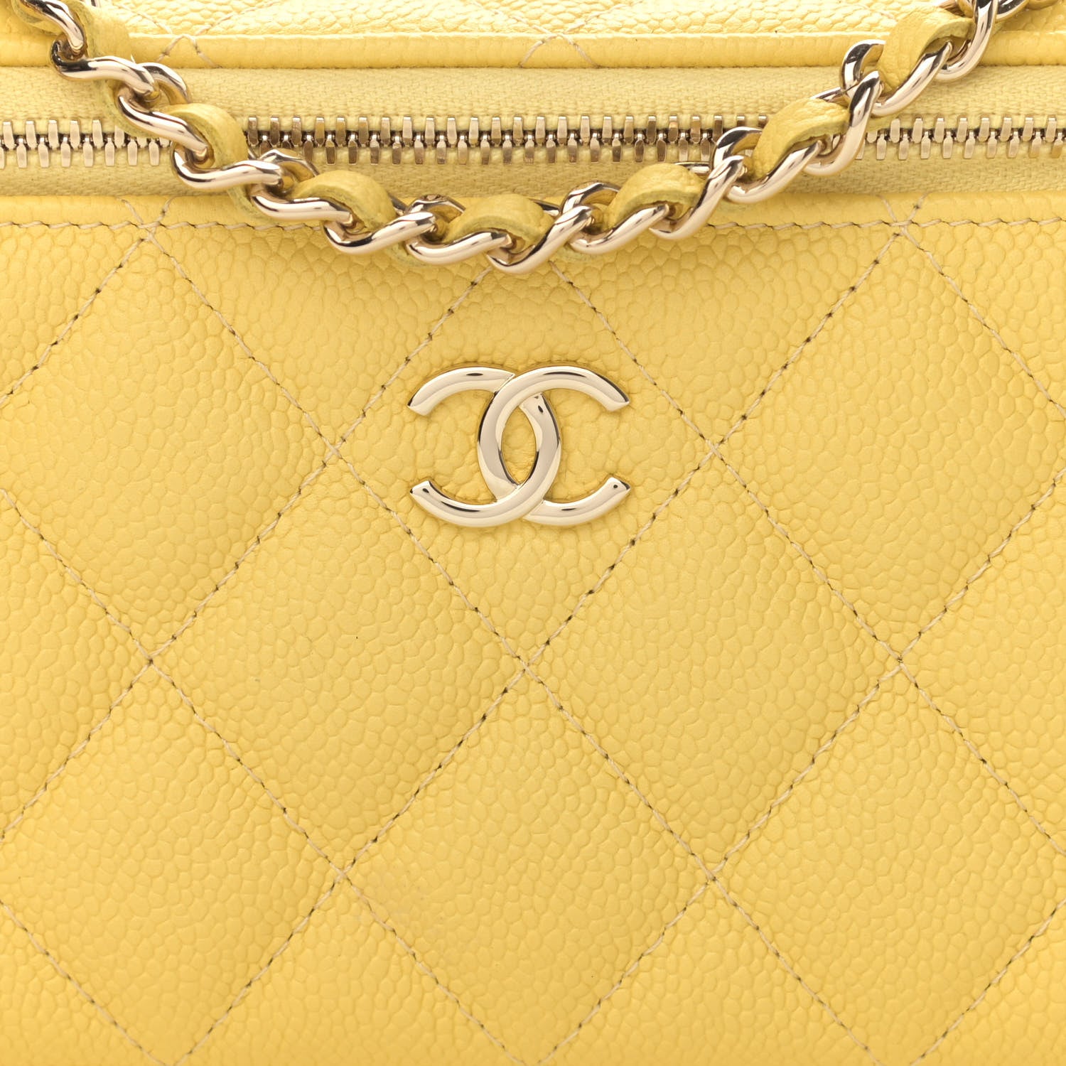 Chanel Caviar Quilted Small Tiny CC Vanity Case With Chain Yellow 8 of 11