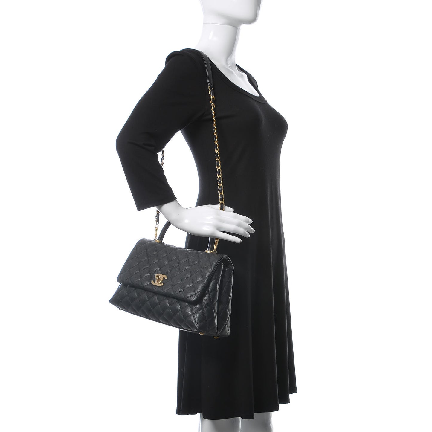 Caviar Quilted Small Coco Handle Flap Black
