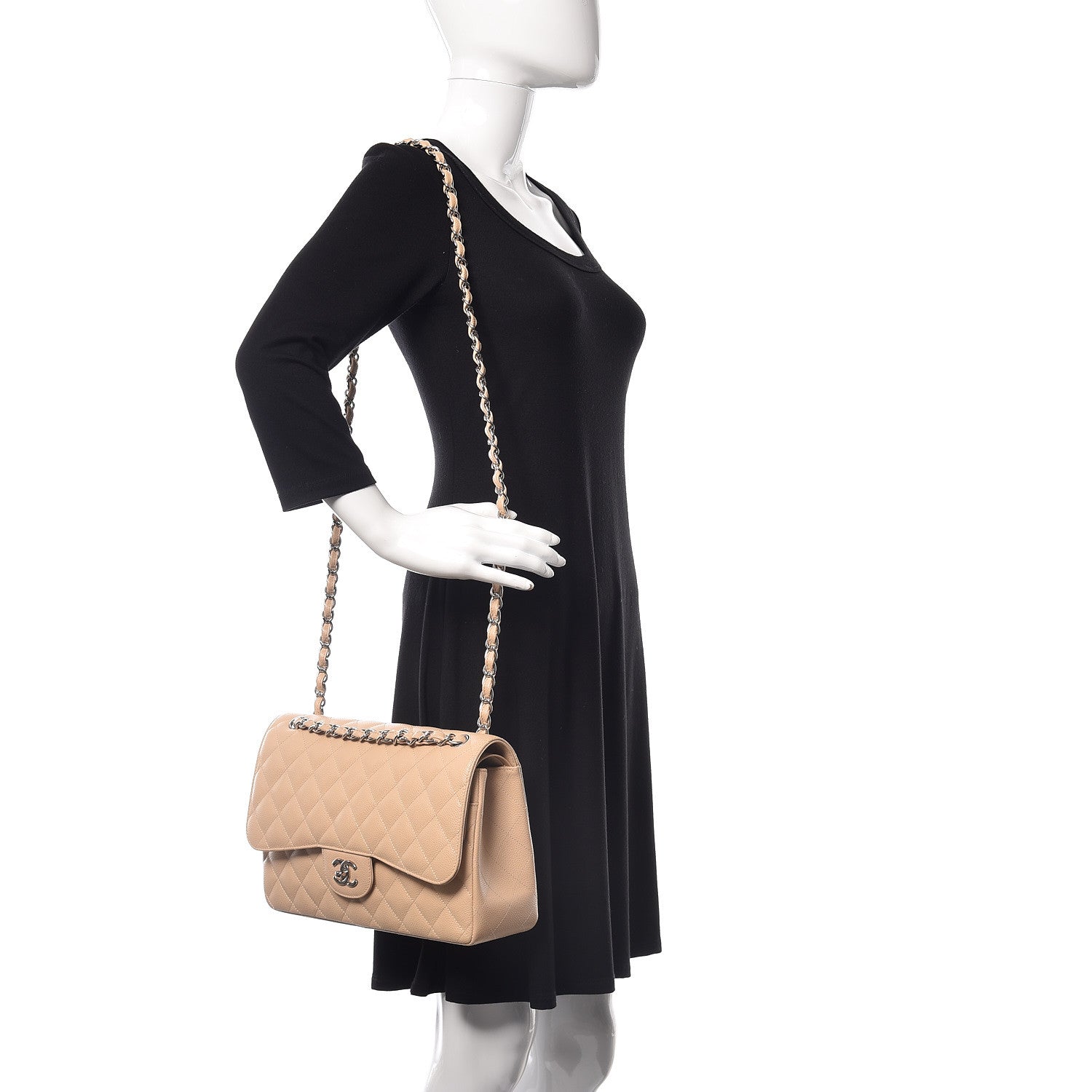 Chanel Caviar Quilted Jumbo Double Flap Light Beige 2 of 11