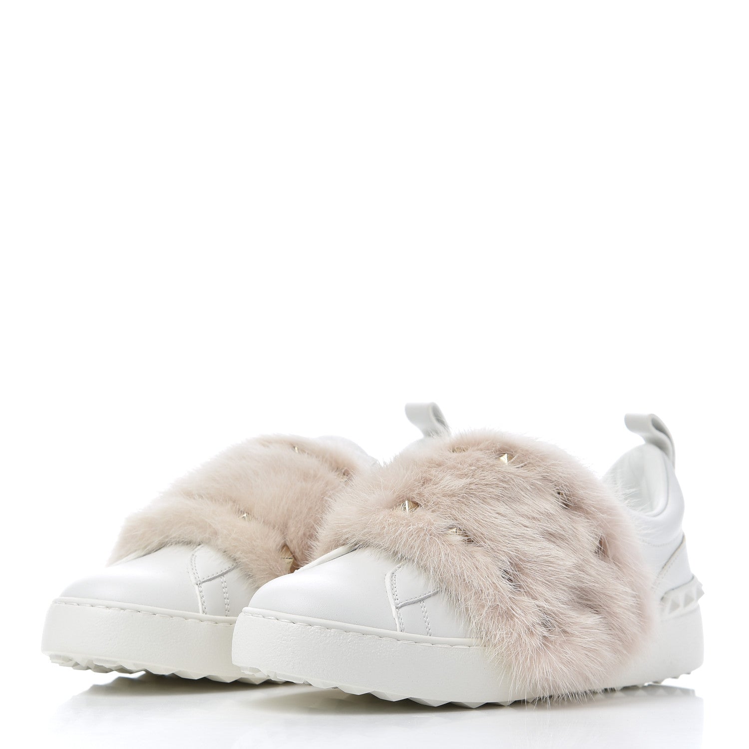 Valentino Garavani Calfskin Mink Fur Sneakers 36 White Rosa 3 of 9