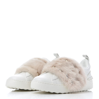 Valentino Garavani Calfskin Mink Fur Sneakers 36 White Rosa 3 of 9