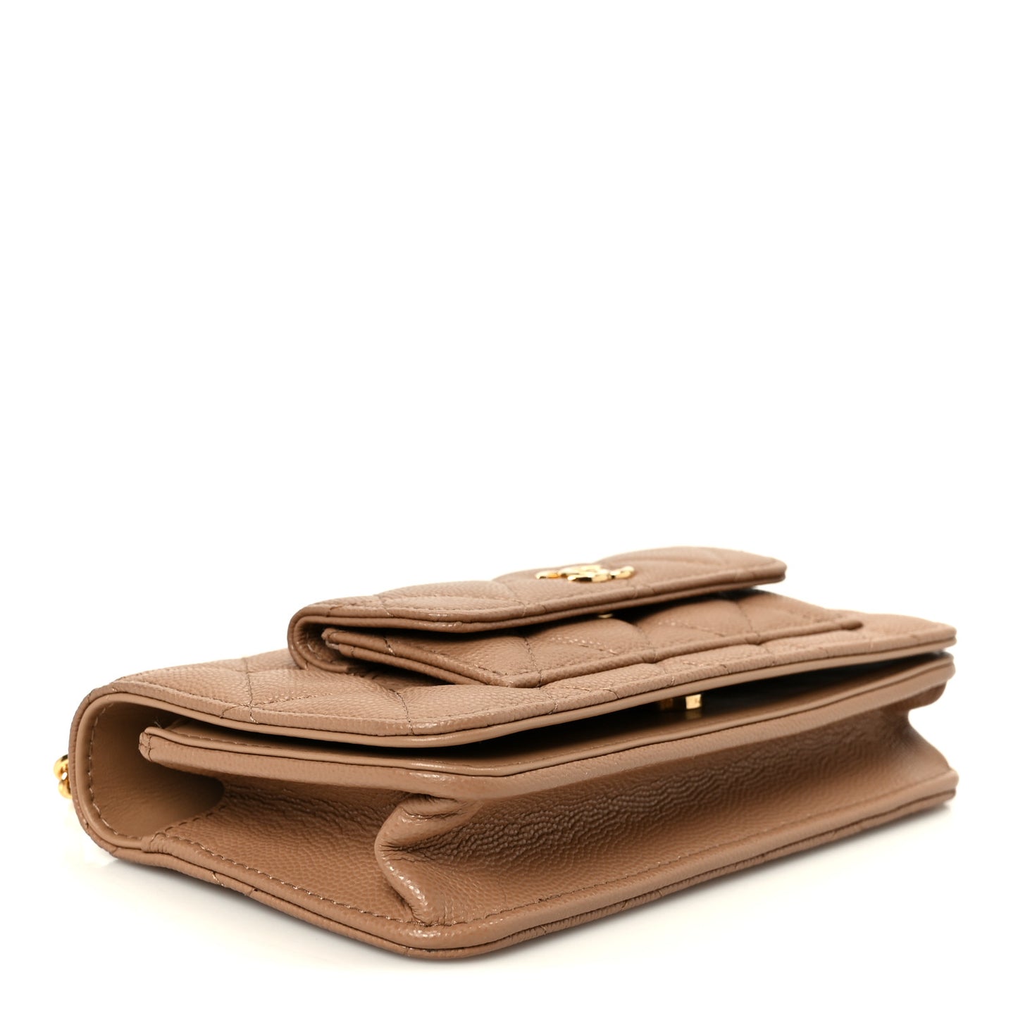 Caviar Quilted Pocket Twins Wallet On Chain WOC Beige