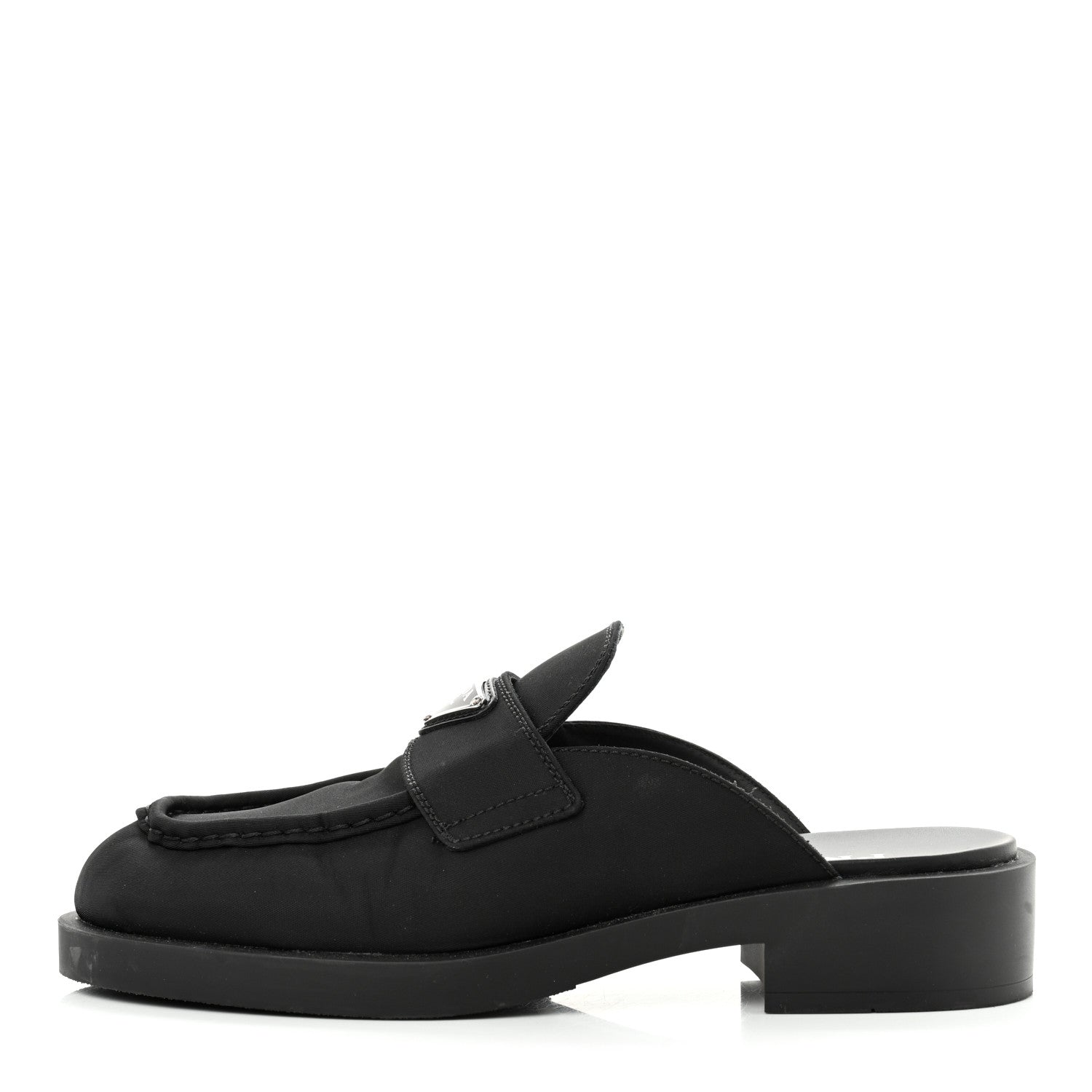 Prada Re-Nylon Gabardine Metal Triangle Logo 40mm Loafer Mules 39.5 Black 1 of 13