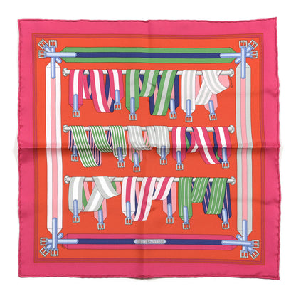 Hermes Silk Sangles Pocket Square Rose Vif Rouge Vert 1 of 3