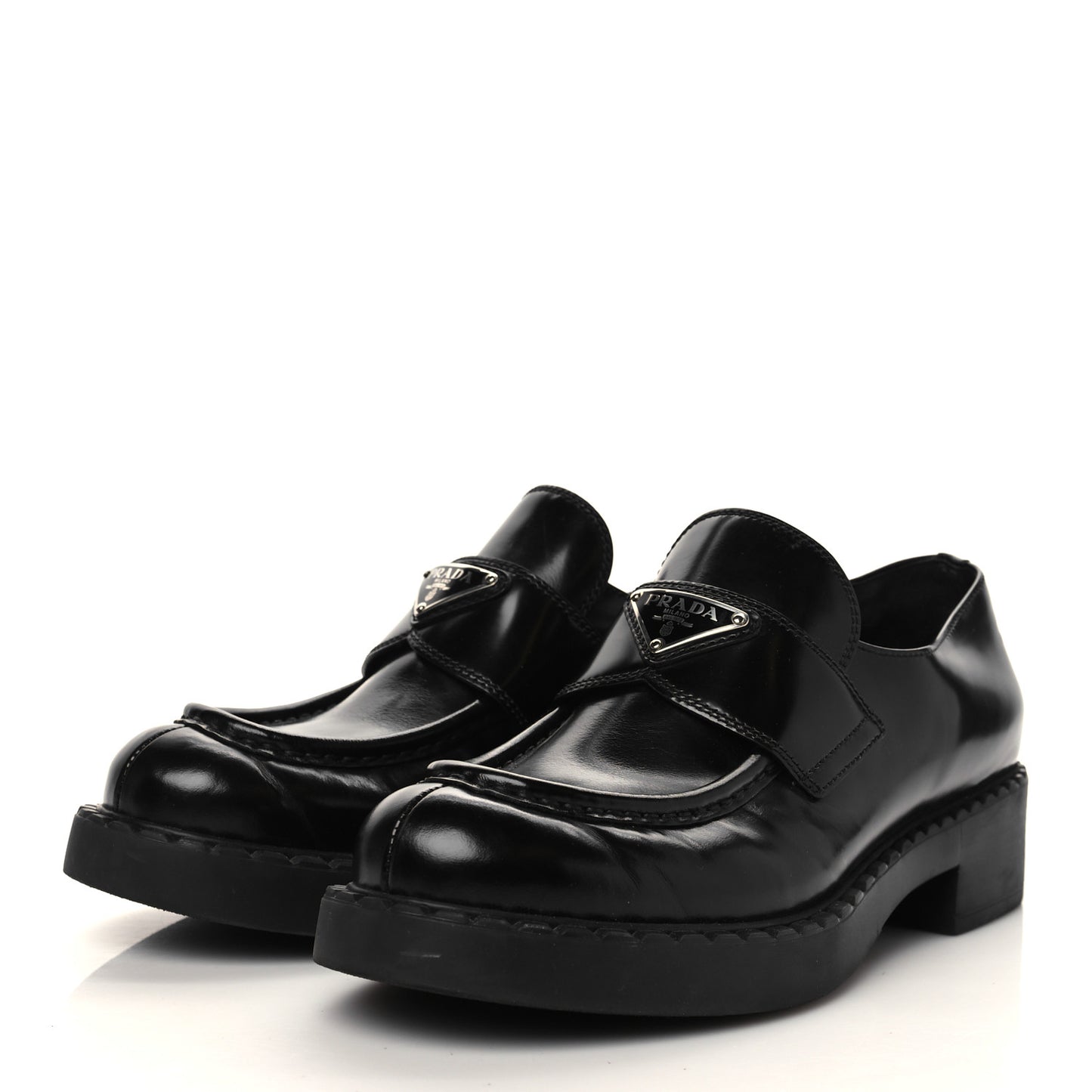 Spazzolato Metal Triangle Logo 50mm Loafers 39.5 Black