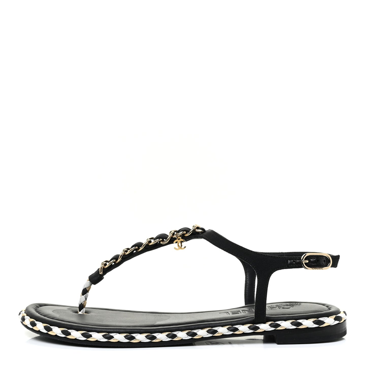Grosgrain Chain Thong Sandals 38 Black