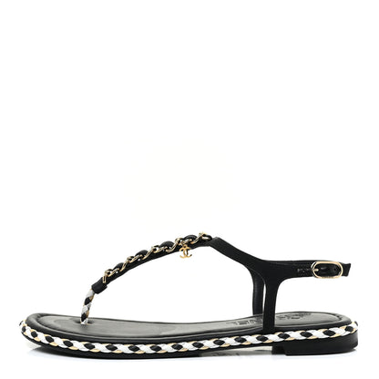 Chanel Grosgrain Chain Thong Sandals 38 Black 1 of 15