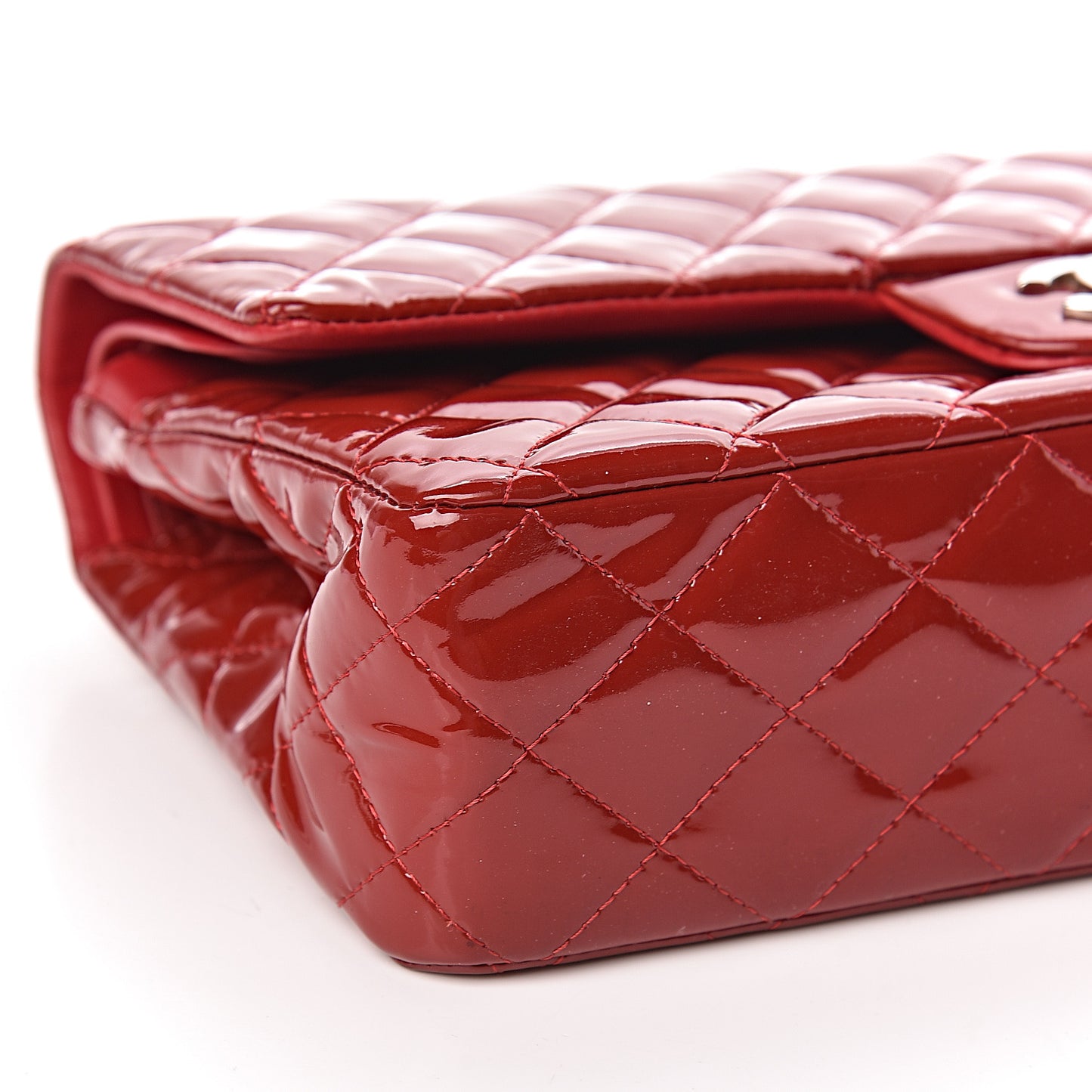 Patent Calfskin Quilted Medium Double Flap Red
