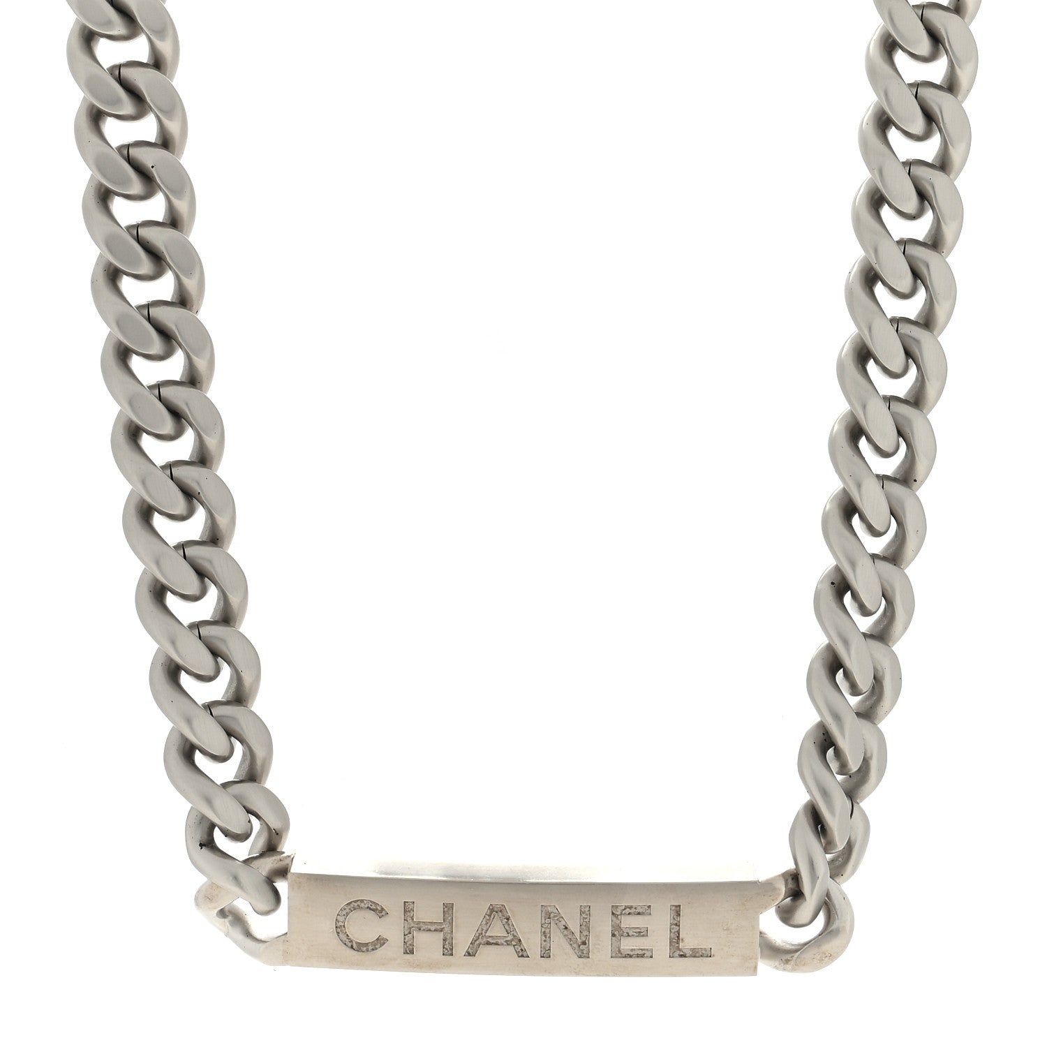 Chanel Oversized Chain Logo Short Necklace Silver 1 of 4