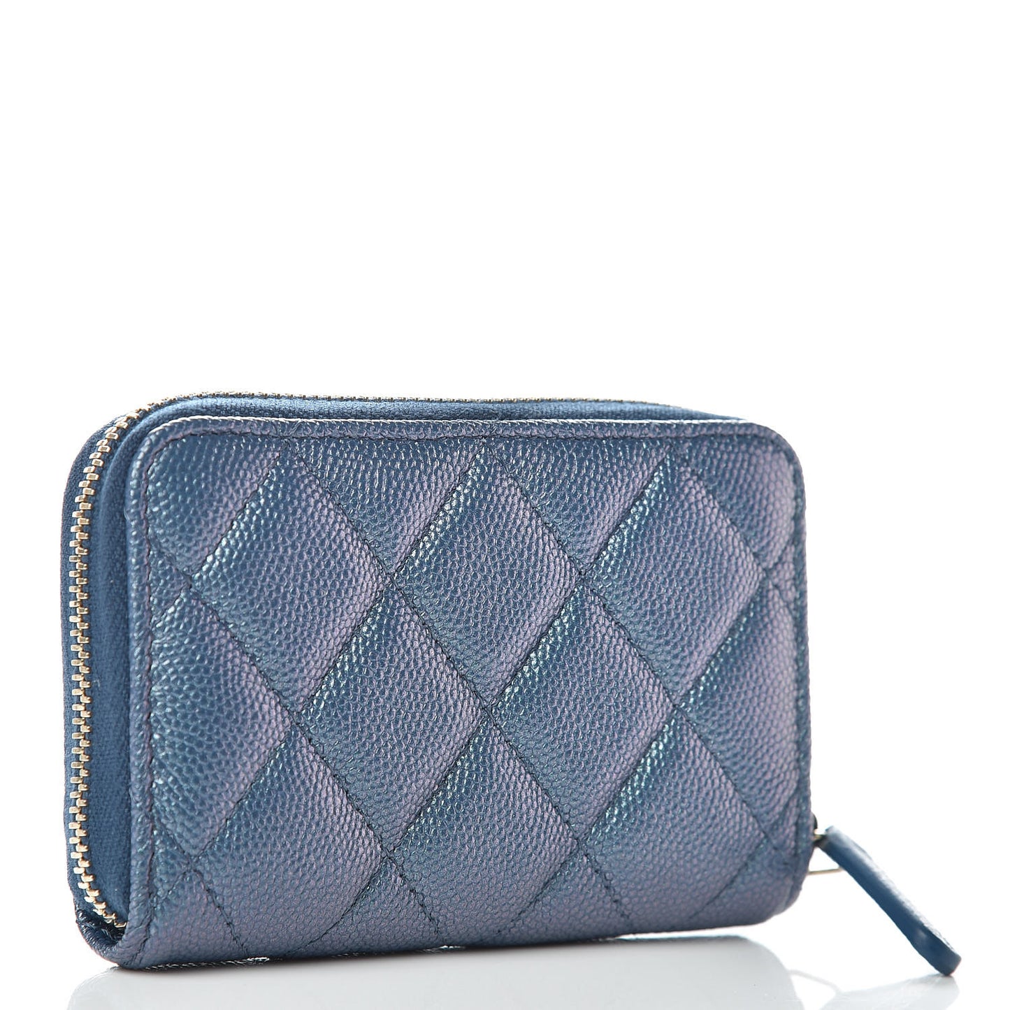 Iridescent Caviar Quilted Zip Coin Purse Blue