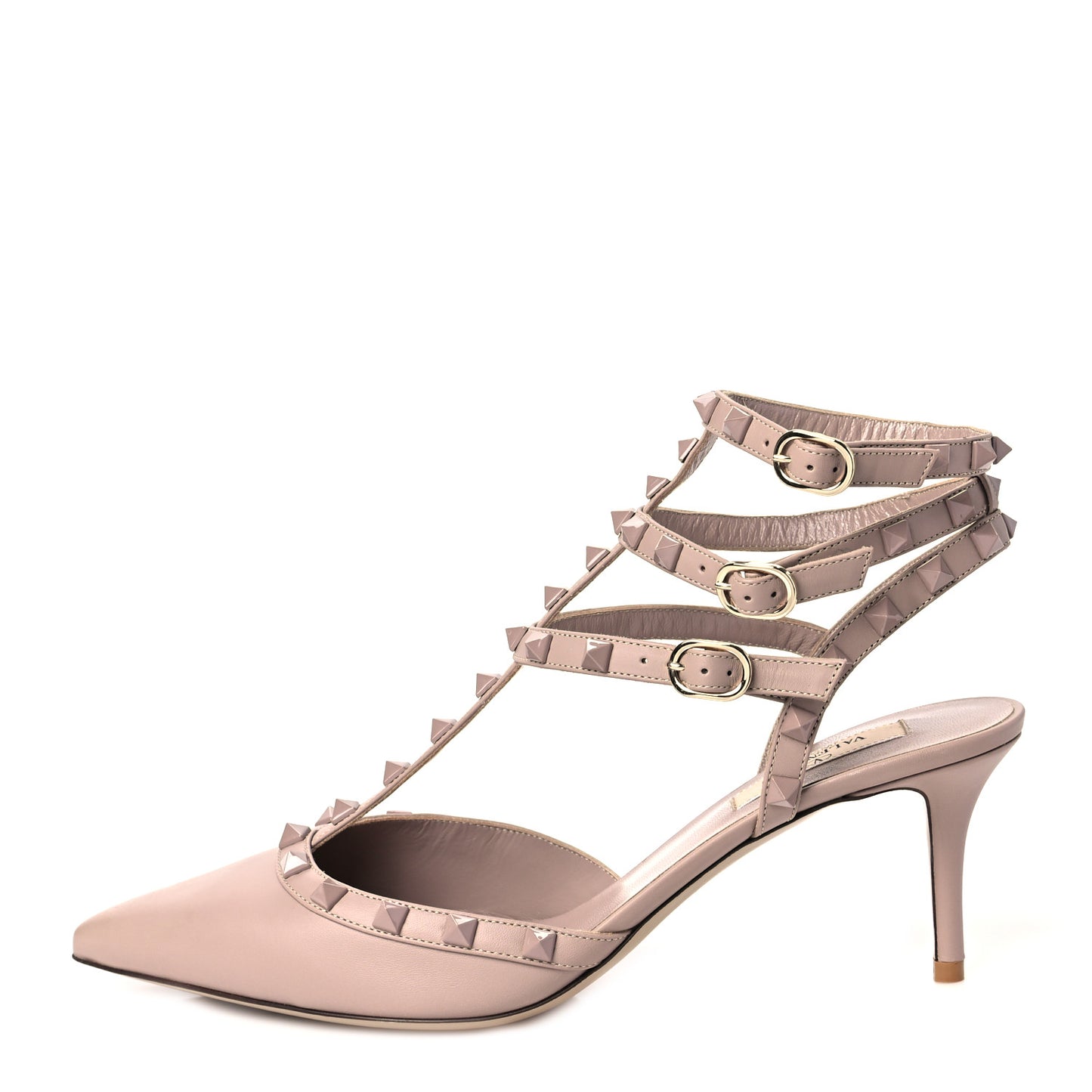 Calfskin Lacquered Monochrome Rockstud Ankle Strap 65mm Pumps 40 Poudre