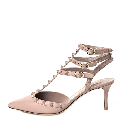 Valentino Garavani Calfskin Lacquered Monochrome Rockstud Ankle Strap 65mm Pumps 40 Poudre 1 of 8
