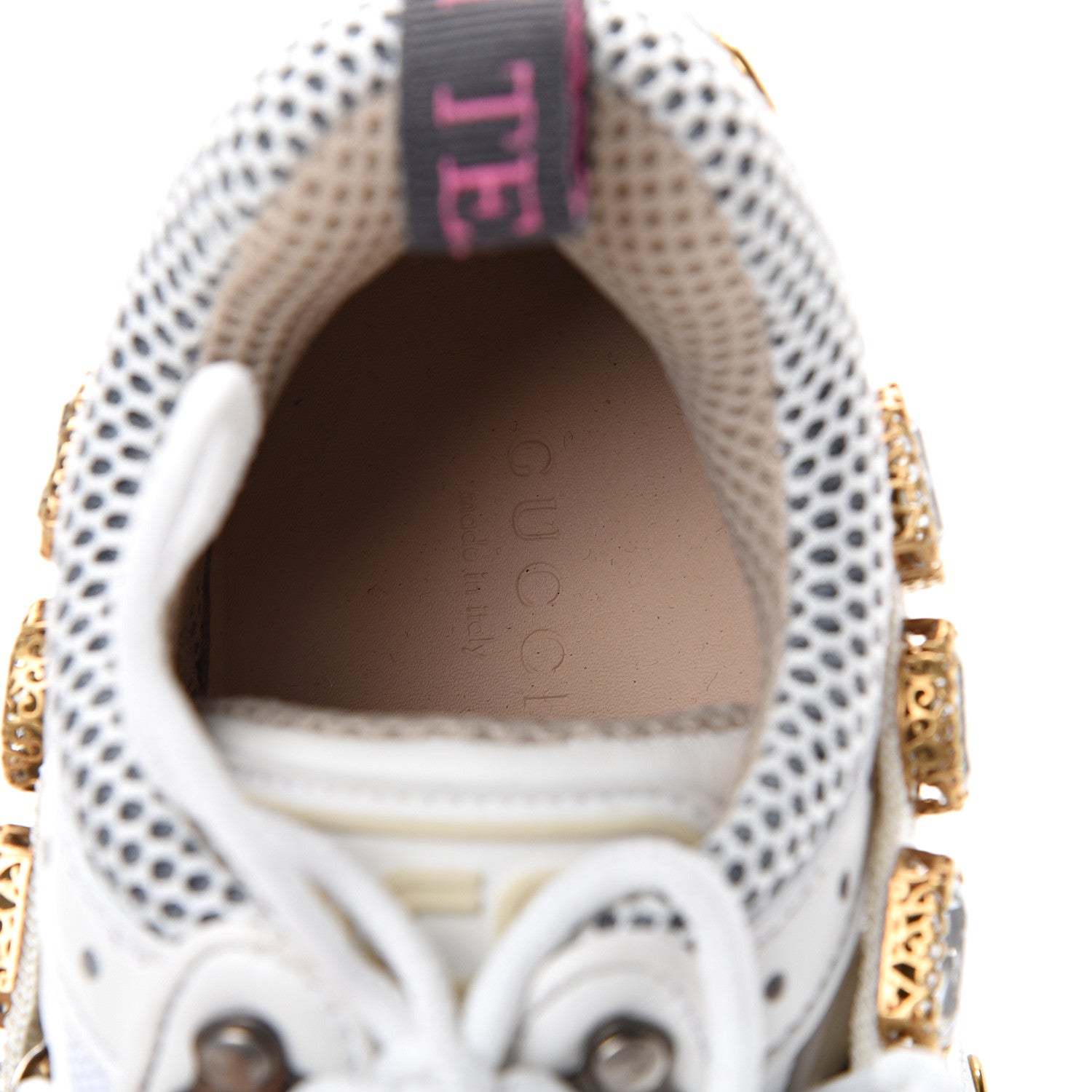 Gucci X SEGA Mesh Calfskin Suede Removable Crystals Womens Flashtrek Sneakers 37.5 Great White 7 of 8